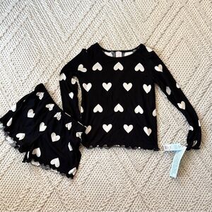 Cat & Jack Black Heart Pajama Set girls size XL 14 NWT